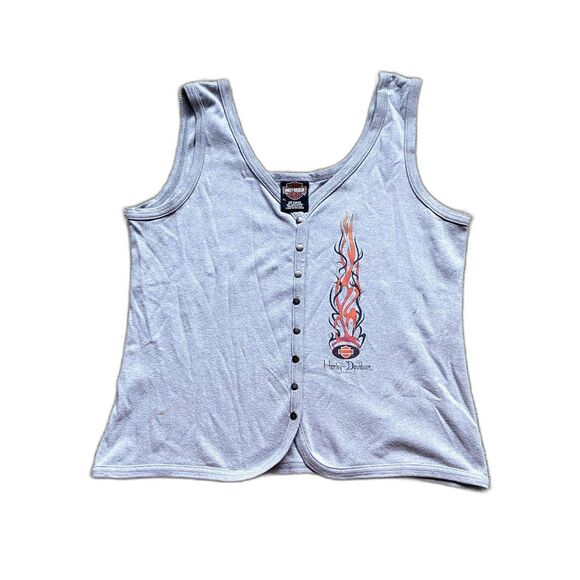 Harley-Davidson Tops - Y2K HARLEY DAVIDSON CROPPED TAK TOP WITH BUTTONS FLAMES WISCONSIN XL